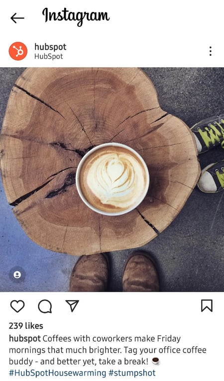 hubspot-instagram-tag-coffee-buddies.jpg Hubspot tag a friend instagram post example encouraging users to tag coworkers